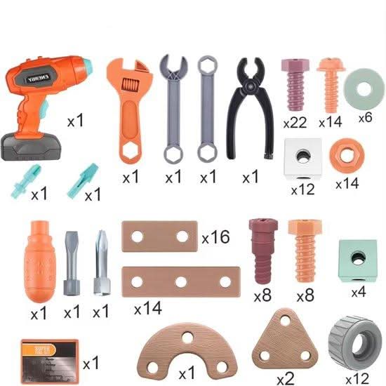 Kit d'outils de construction pour enfants. Jeu éducatif et créatif pour jeunes bâtisseurs. Cadeau idéal.