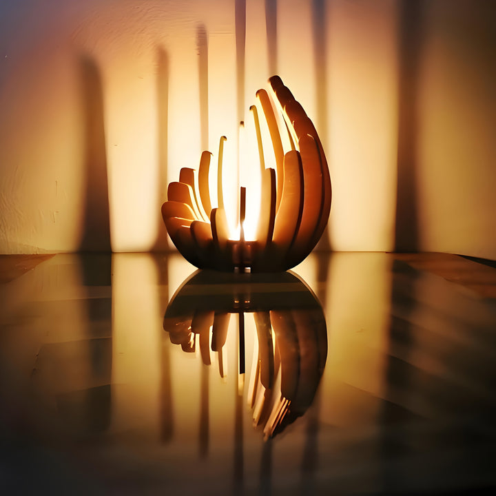 Bougeoir fait main en bois massif, forme lotus bohème. Créez une atmosphère lumineuse et décorative chez vous.