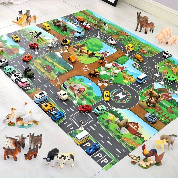 Tapis de jeu enfant DuoPlay côté circulation avec routes et véhicules pour jeu de rôle et éveil.