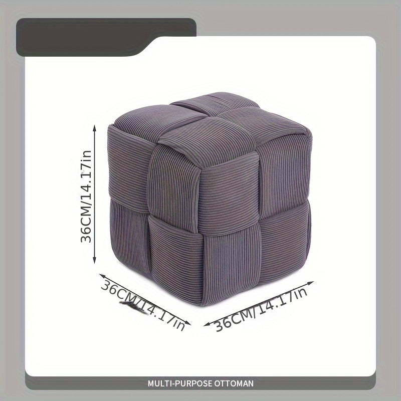CordyCube gris crépusculaire. Pouf ottoman design en velours côtelé, confortable et décoratif pour salon.