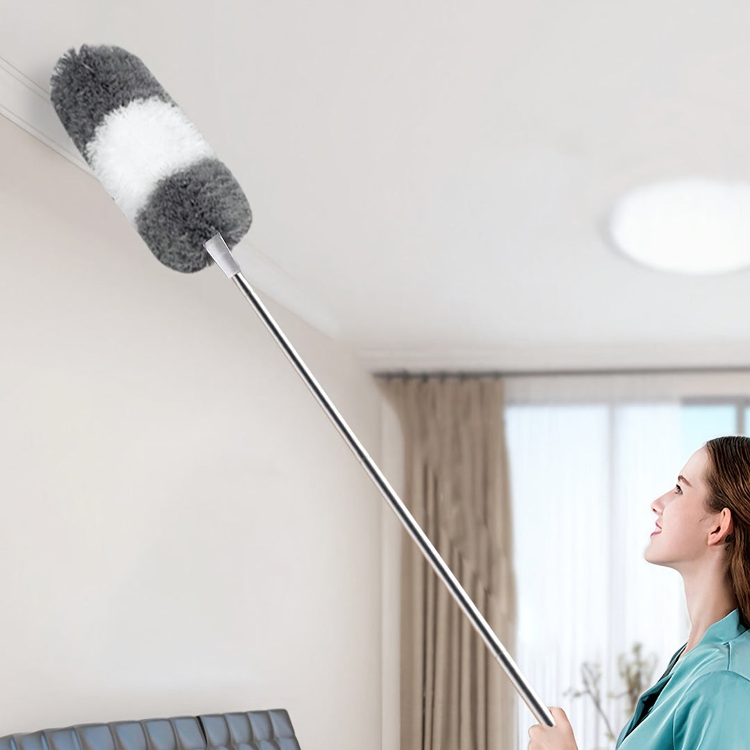 Plumeau microfibre extensible LuxeDust, idéal pour dépoussiérer plafonds et coins hauts de la maison.