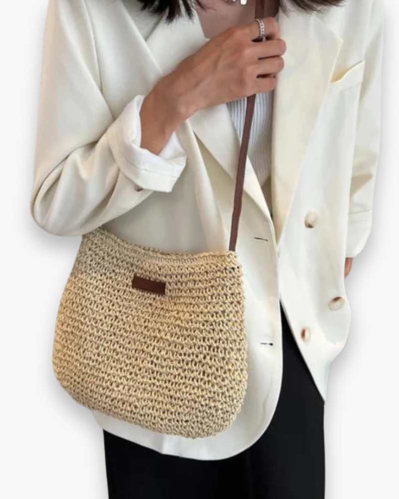 Sac épaule tissé pour femme, pratique et élégant. Mode féminine, accessoire quotidien et stylé.