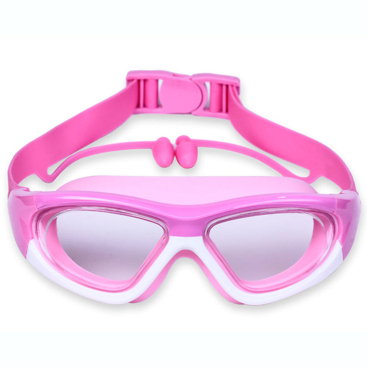 Lunettes natation enfant confortables, grand cadre silicone, idéales piscine.
