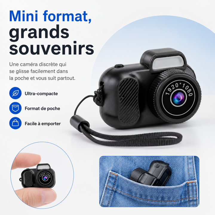 Appareil photo compact et léger, idéal pour des enregistrements vidéo discrets et spontanés.