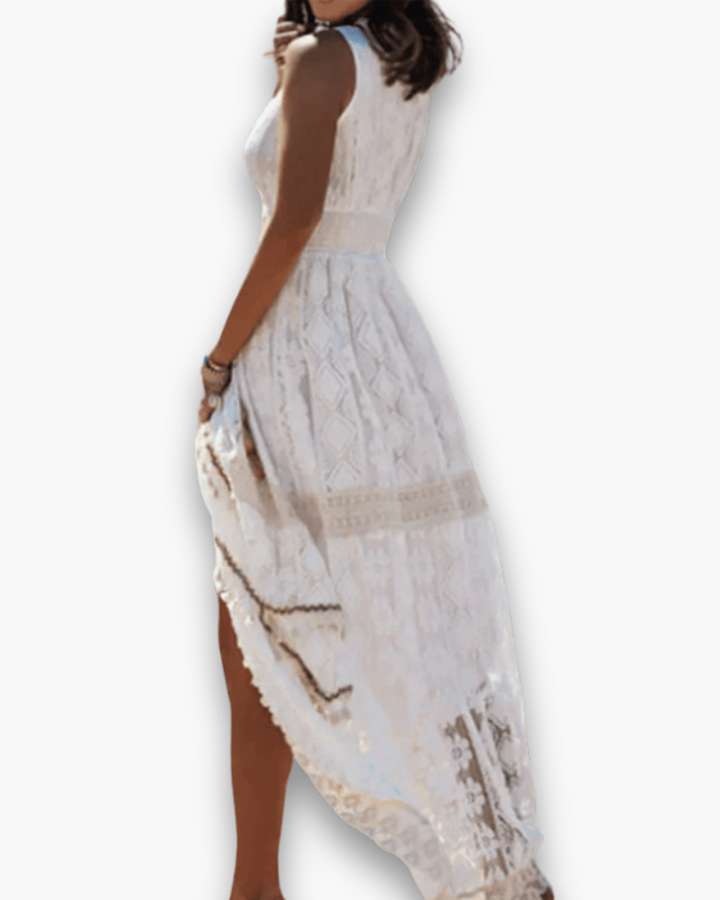 Robe élégante pour femme, style bohème romantique, tissu fluide, mode été décontractée et chic.