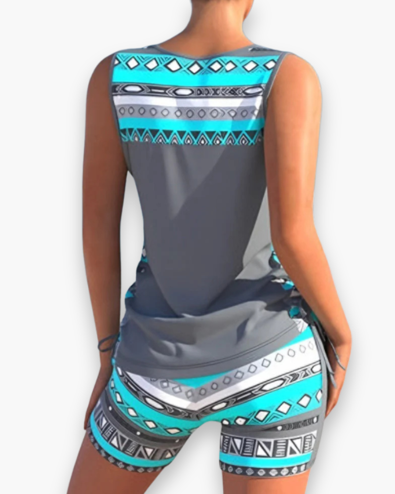 Bas de tankini assorti gris/bleu femme, confortable pour la plage. Maillot de bain chic deux pièces, idéal vacances.