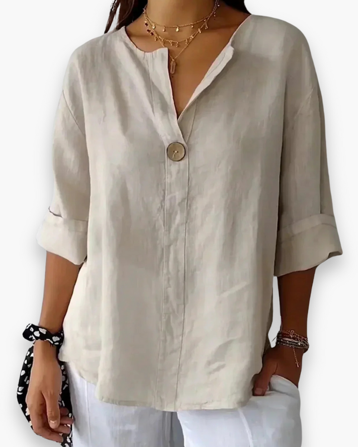 Blouse ample femme chic et élégante, col V, pour un confort quotidien. Parfaite pour le printemps/été.