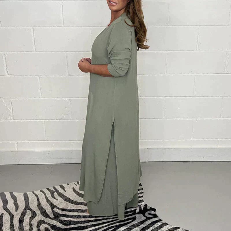 Elegant Jumpsuit med Duster – Långärmad & Vida Ben