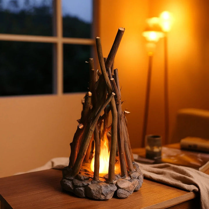 Lampe GlowWood artisanale bois/pierres. Décoration naturelle chaleureuse nuit. Style rustique.