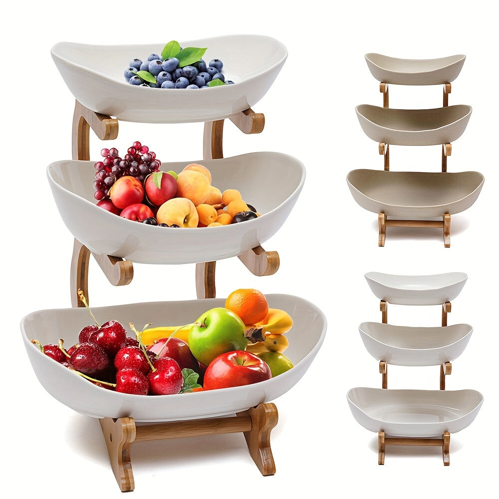 Panier à fruits et légumes 3 niveaux, idéal pour rangement cuisine et organisateur plan travail.