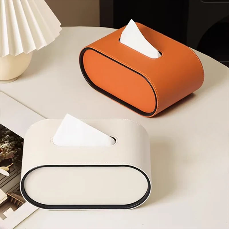 Élégante boîte à mouchoirs en PU, organiseur de design moderne pour bureau, chambre ou salle de bain.