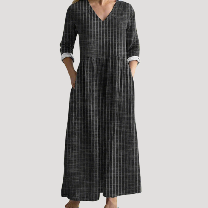 Robe d'été longue rayée fluide pour femme, confortable et décontractée, idéale pour le quotidien élégant.