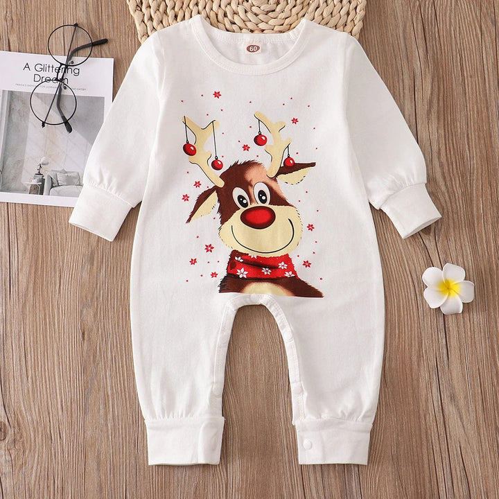 Ensemble hivernal assorti famille pour Noël, motif cerf. Pyjamas chauds et douillets pour toute la famille.