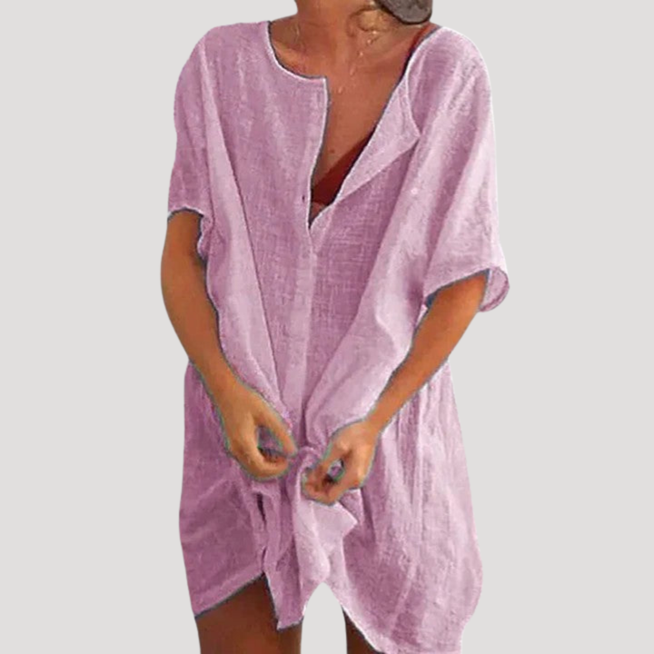 Robe d'été femme, style tunique ample, col V, pour un look décontracté et chic.