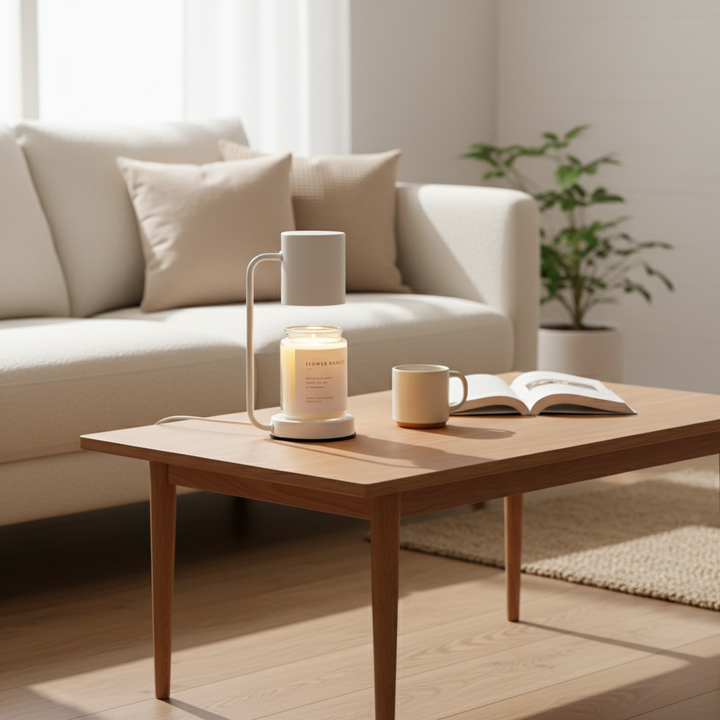 Lampe chauffe-cire design scandinave, éclairage doux, idéale pour une décoration intérieure cocooning et sûre.