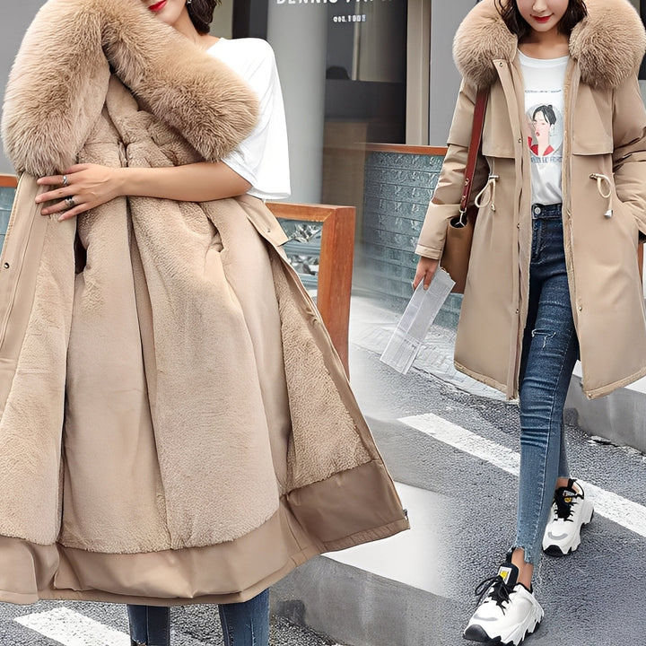 Doudoune femme Evette chaude et élégante avec capuche pour l'hiver. Manteau confortable, idéal contre le froid.