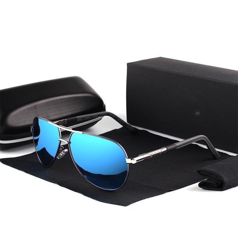 Détail monture aluminium : lunettes de soleil polarisées vintage pour hommes, design rétro, protection UV400.