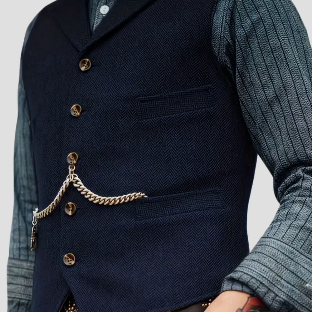 Veston homme moderne gris anthracite, sans manches, parfait pour superposer en automne.
