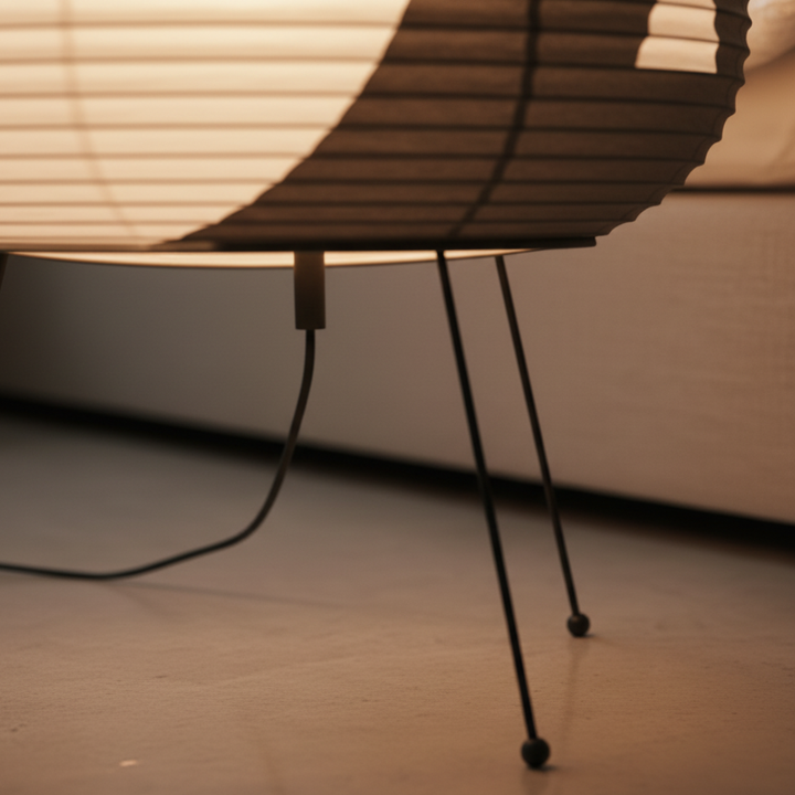 Lampe de sol en papier de riz, design Wabi-Sabi, pour une décoration Japandi harmonieuse.