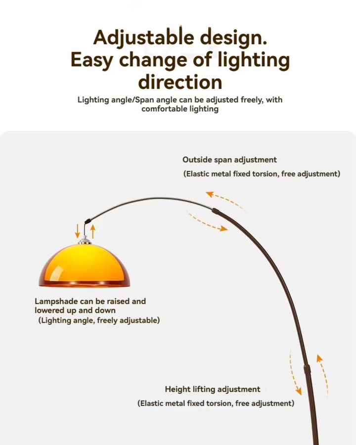 Courbe élégante du lampadaire arc Ventoro, un ajout moderne et fonctionnel pour l'éclairage du salon.