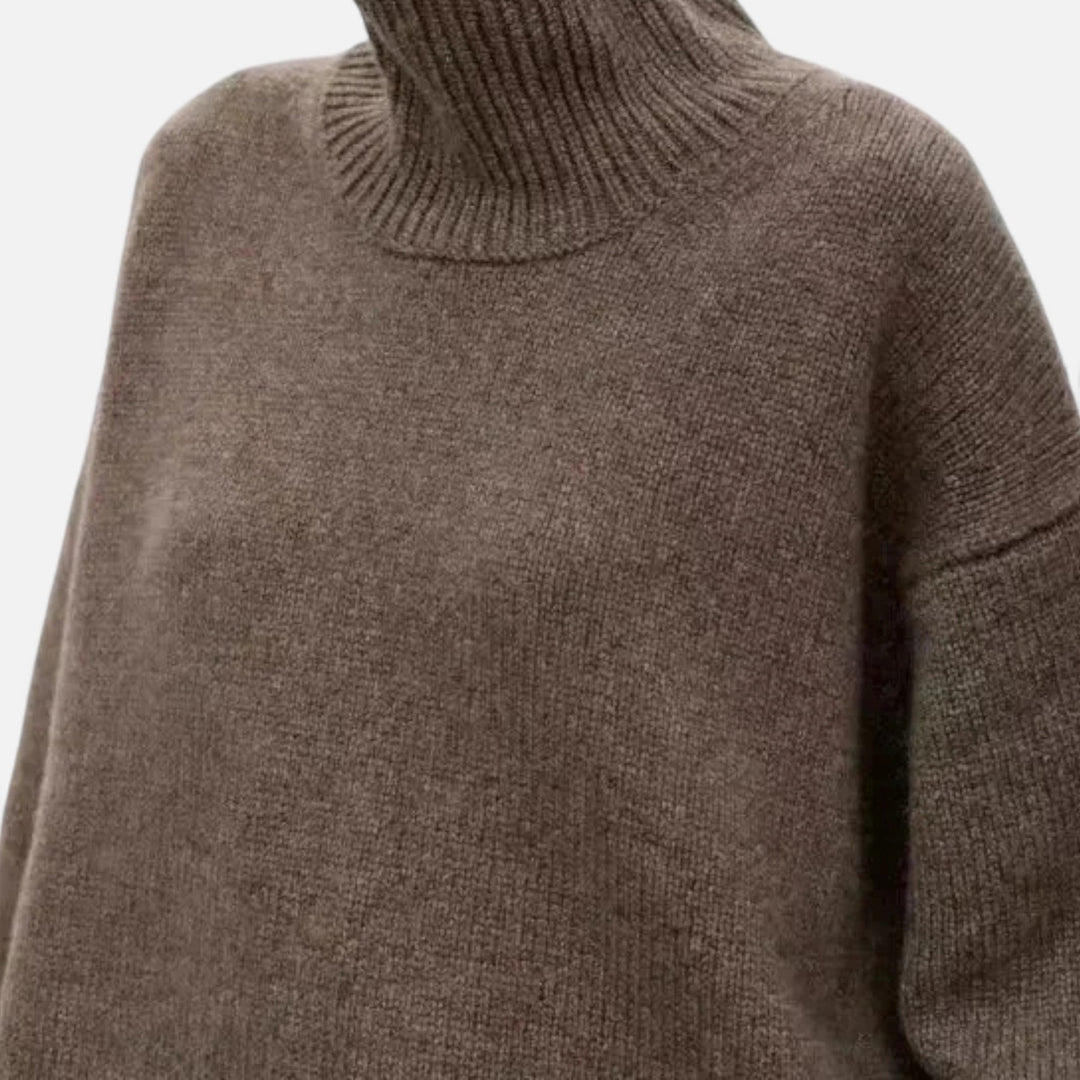 Pull col roulé élégant pour femme, doux et chaud, parfait pour l'hiver et l'automne. Style raffiné et confortable.