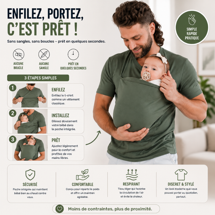 HugHaven T-shirt de portage, enveloppe bébé en toute sécurité. Parfait pour nouveau-né, portage doux.