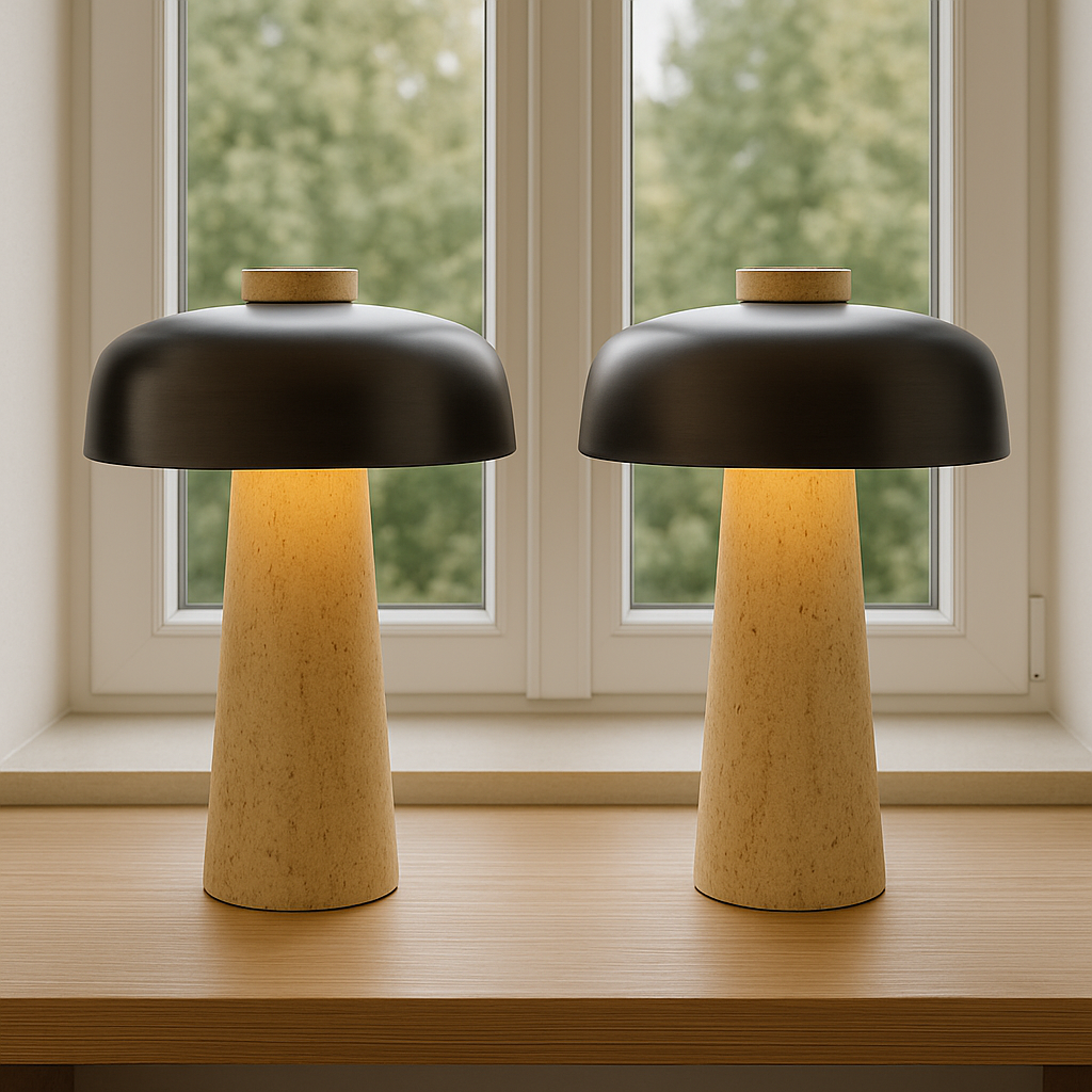 Lampe de table minimaliste en travertin, idéale pour la chambre ou le salon. Touche naturelle et design épuré.