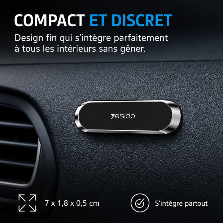 Fixation forte pour support magnétique téléphone voiture, maintient stable tout smartphone, même sur route.