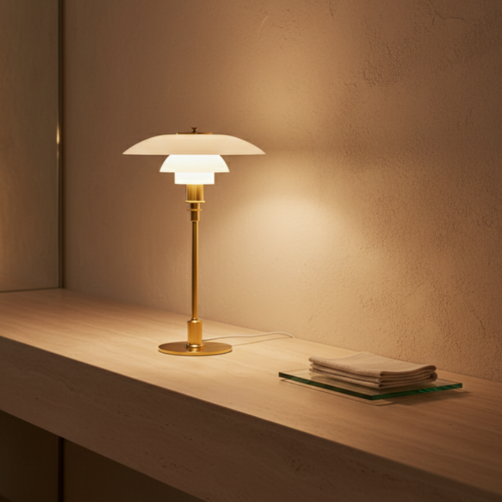 Lampe de table design scandinave, LED, parfaite pour un bureau moderne et élégant.