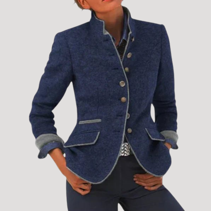 Veste femme élégante, blazer vintage avec boutons, idéale pour un look mode professionnel.