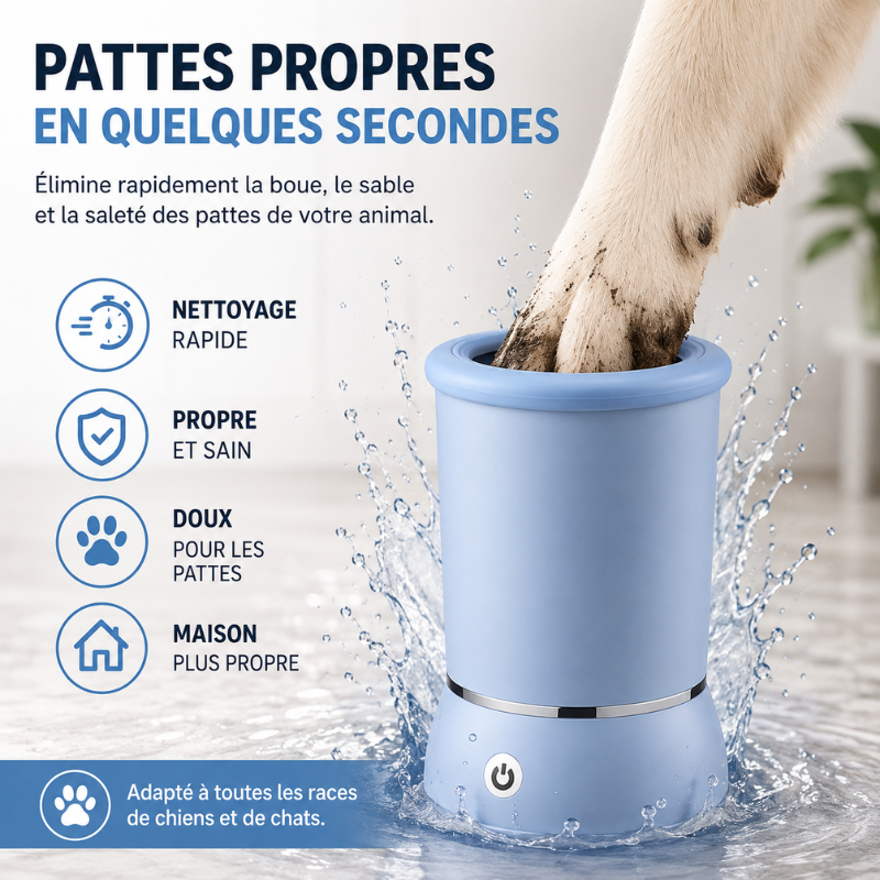 Nettoyeur automatique PawPure pour pattes de chien, simple et rapide pour une propreté optimale.