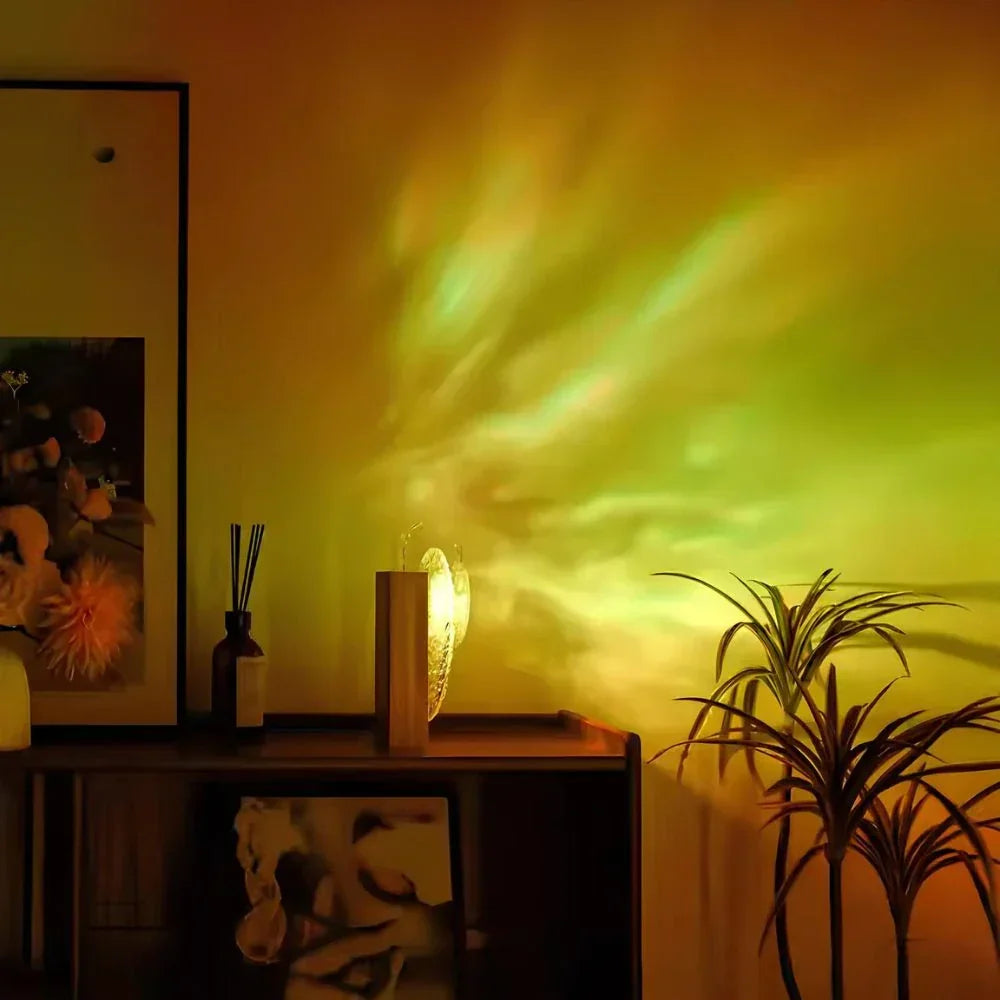 Projecteur de lumière d'ambiance coucher de soleil/vagues océaniques pour une décoration maison moderne et apaisante.