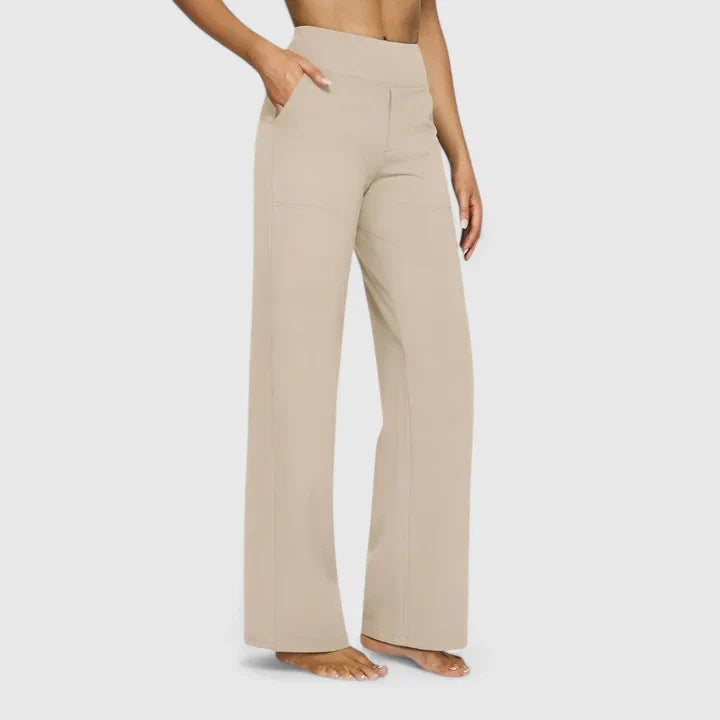 Pantalon femme taille haute jambe droite noir, confort élégant pour le quotidien.