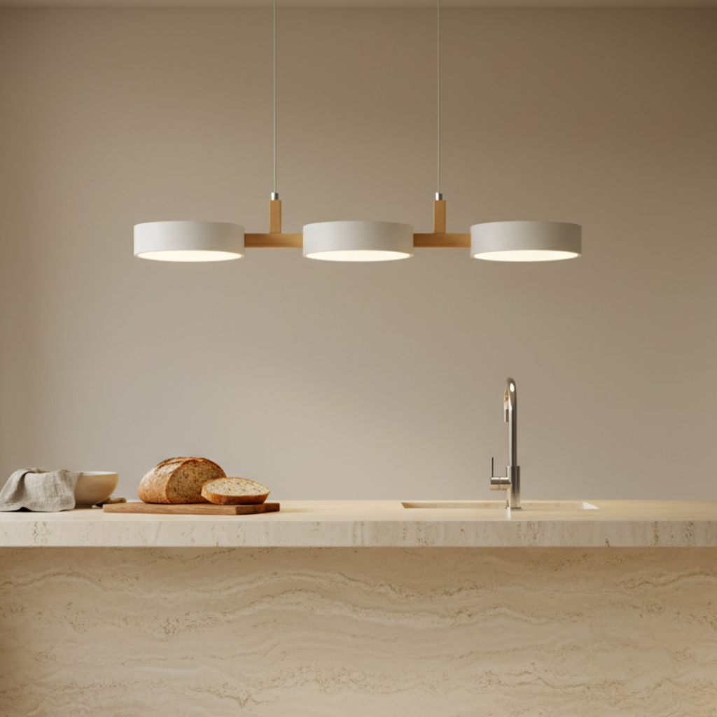Suspension LED au design épuré, éclairage moderne pour espaces de vie contemporains.