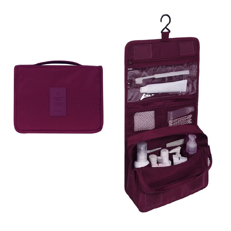 Trousse de voyage suspendue en polyester, motif fleurs, pour un rangement optimal.