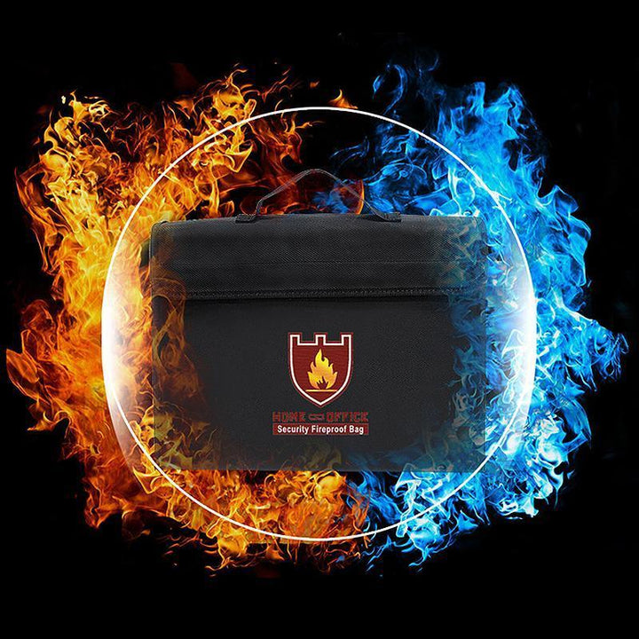 Sac de protection résistant au feu et à l'eau en fibre de verre, assurant la sécurité de vos documents et trésors.