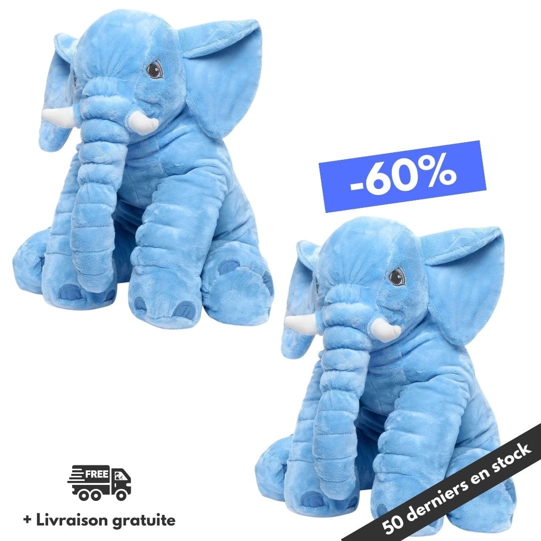 Peluche éléphant géante grise, cadeau idéal pour bébé, favorisant les câlins et un sommeil paisible.