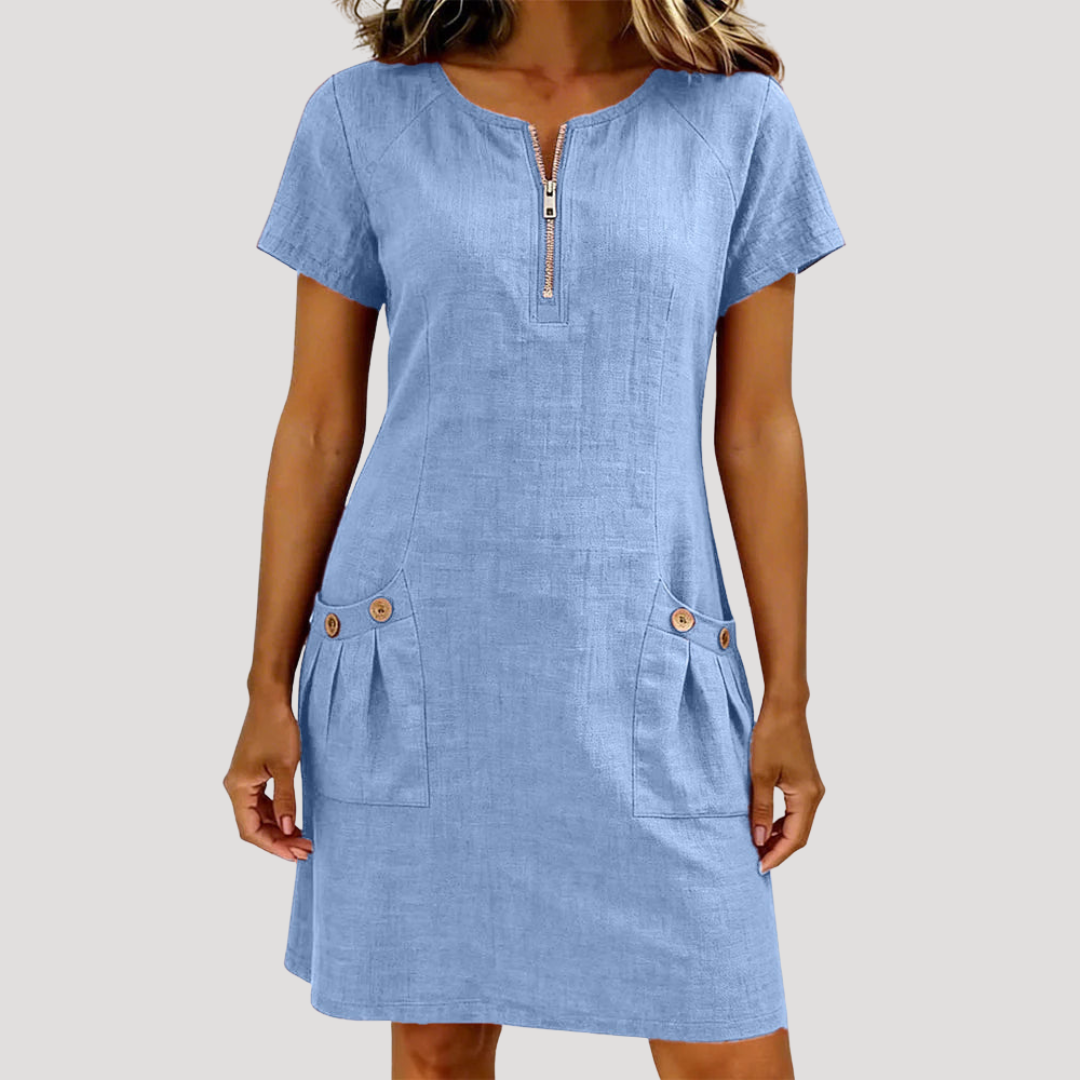 Robe courte femme décontractée zippée, look élégant pour le printemps et l'été. Confort et style.