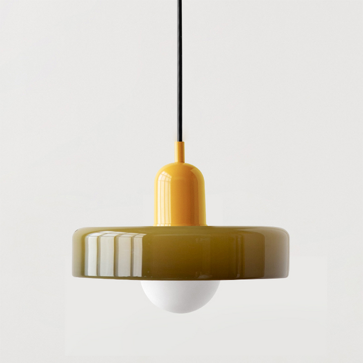 Luminaire moderne ColorLoop, lampe suspendue Bauhaus, verre coloré, lumière ambiante, hauteur réglable.