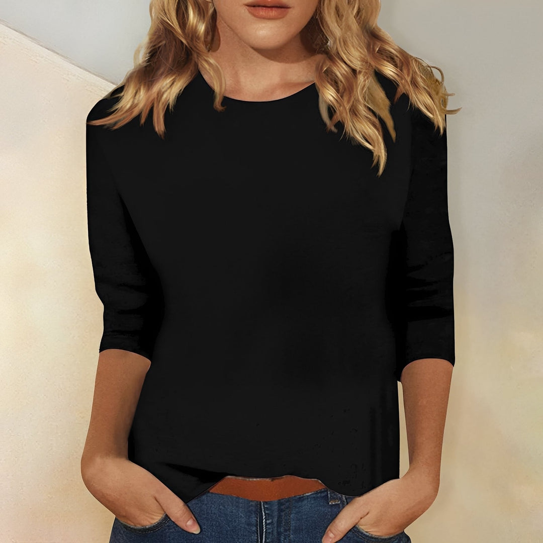 T-shirt femme à manches 3/4, coupe ample, idéal pour un look décontracté et un confort quotidien au printemps-été.