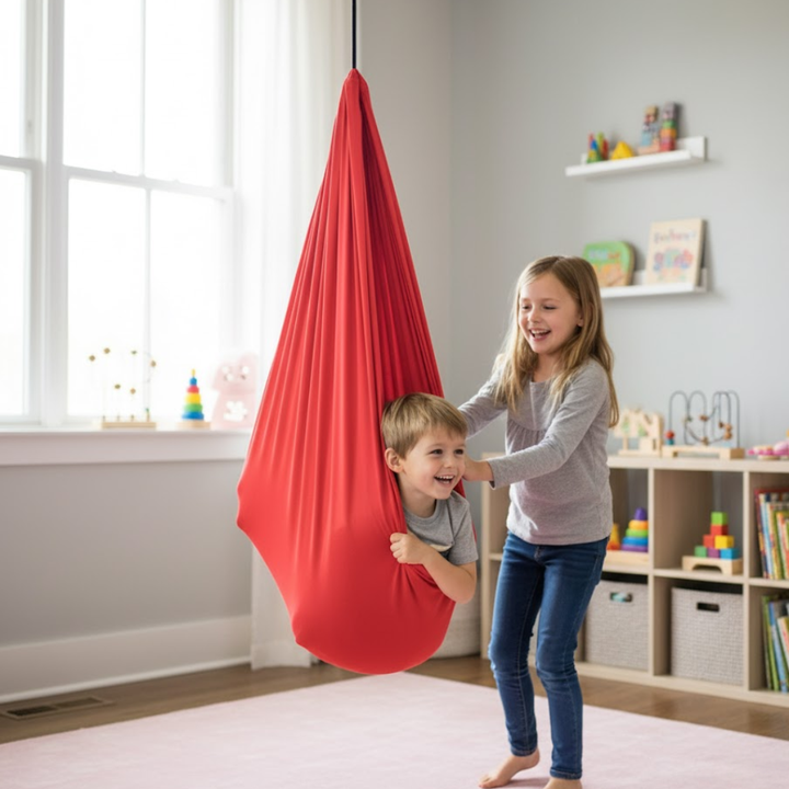 Balançoire sensorielle pour stimulation vestibulaire et proprioceptive. Enfant autiste, TDAH.
