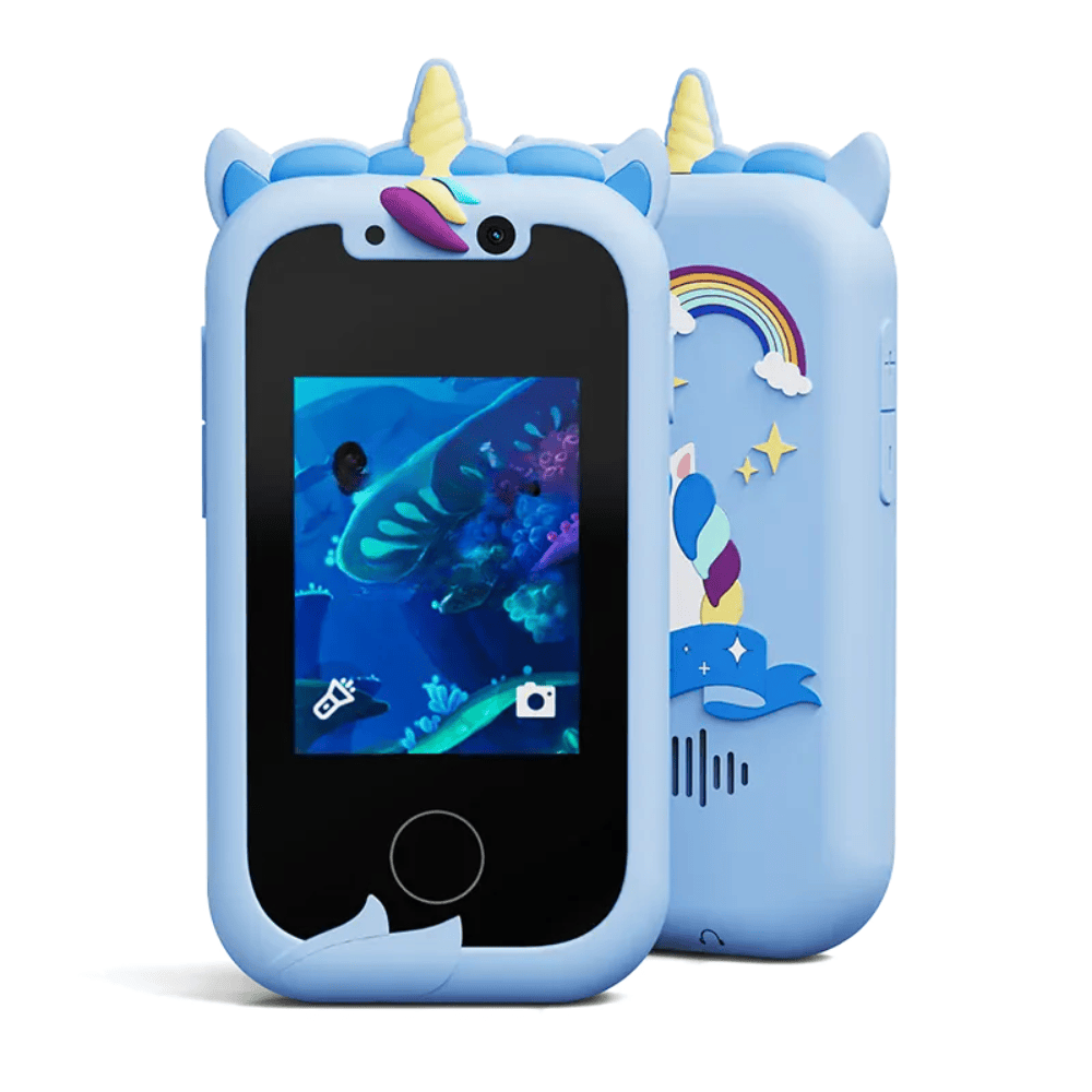 Téléphone jouet éducatif rose pour l'apprentissage ludique des enfants, caméra et écran tactile.