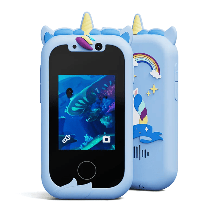 Téléphone jouet éducatif rose pour l'apprentissage ludique des enfants, caméra et écran tactile.