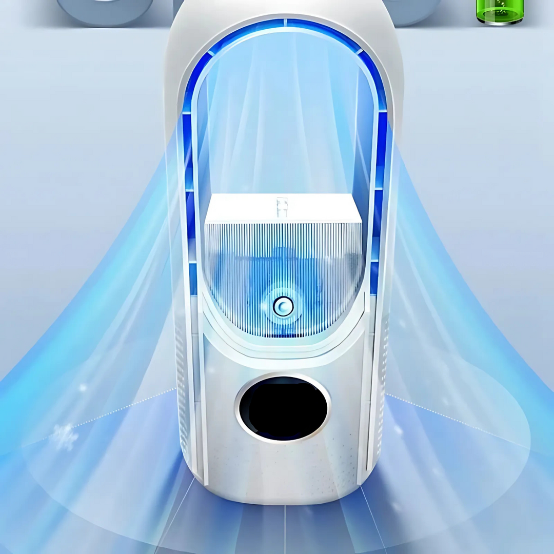 Refroidisseur d'air USB personnel silencieux et humidifiant, idéal pour bureau, chambre ou espace individuel.