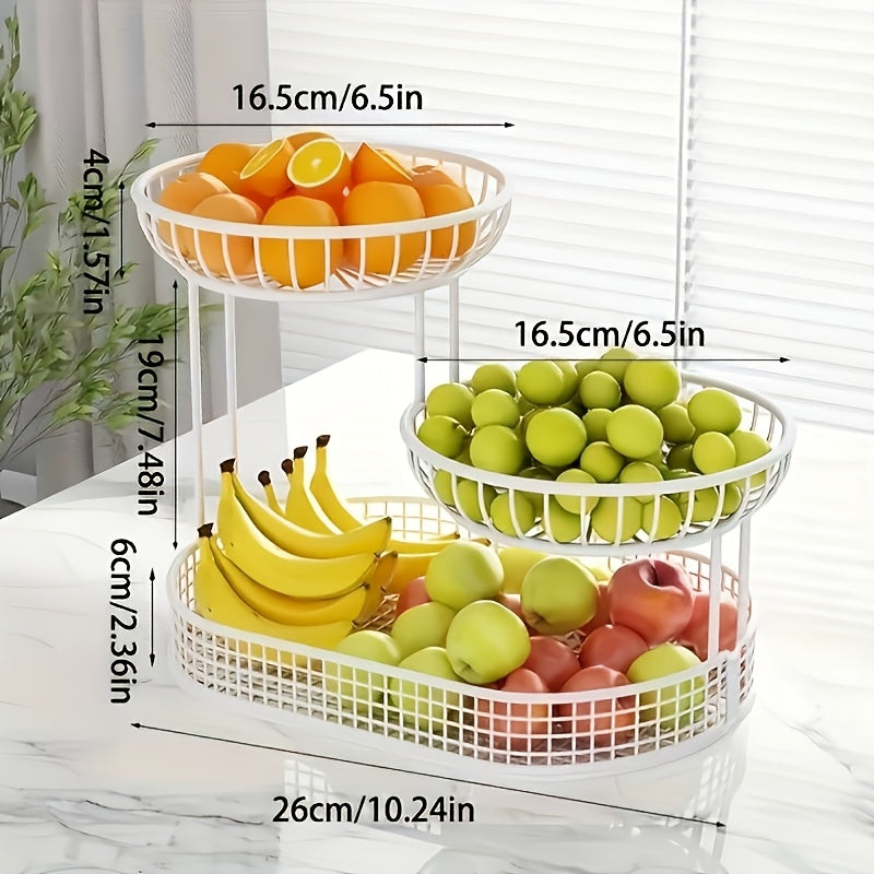 Panier à fruits 3 étages doré en métal, support décoratif et élégant pour la cuisine.