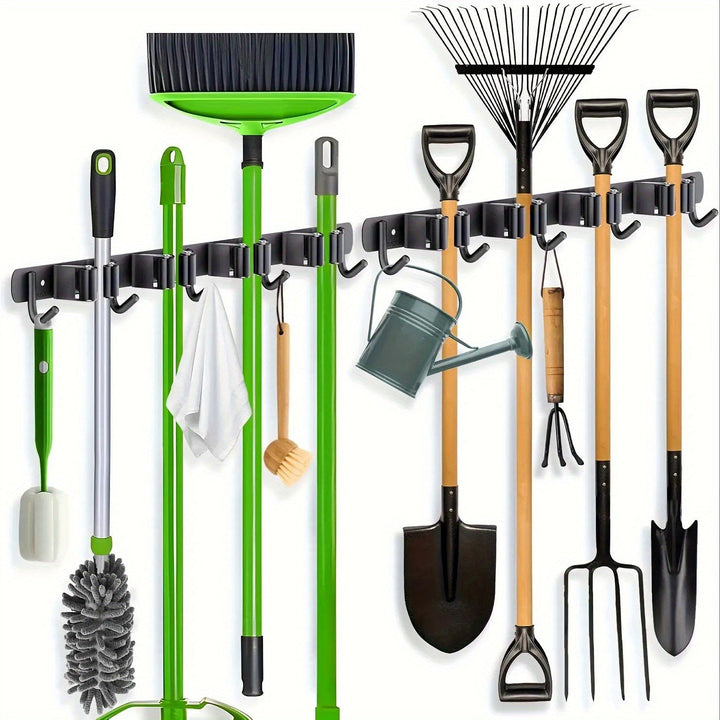 Étagère murale en acier robuste pour organisation d'outils de garage et de jardinage.