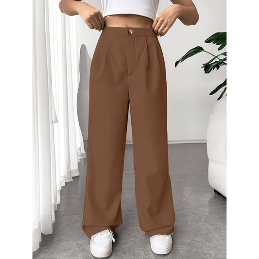 Elegantly Pleated Wide-Leg Pants - Women's High-Waisted Trousers