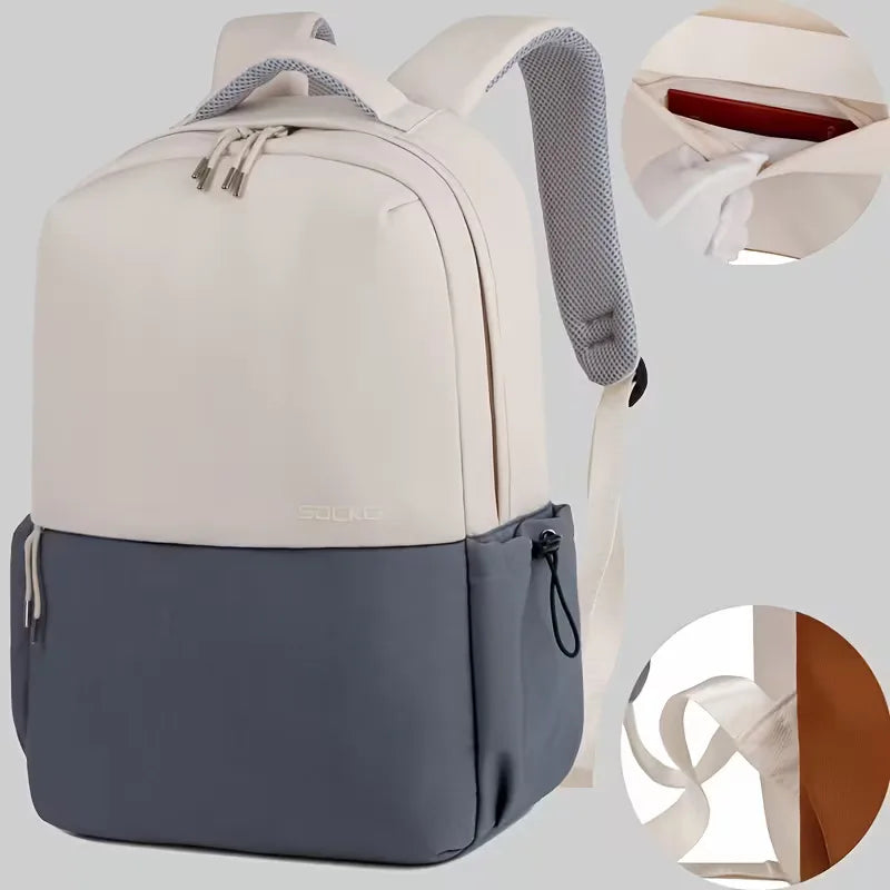 Sac à dos unisexe imperméable, bicolore, élégant et pratique pour le voyage urbain quotidien.