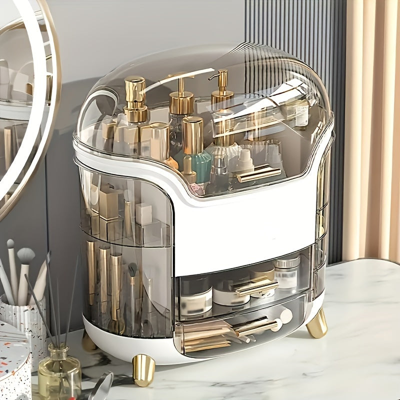 Organisateur de maquillage élégant pour coiffeuse, rangement cosmétiques moderne en acrylique.