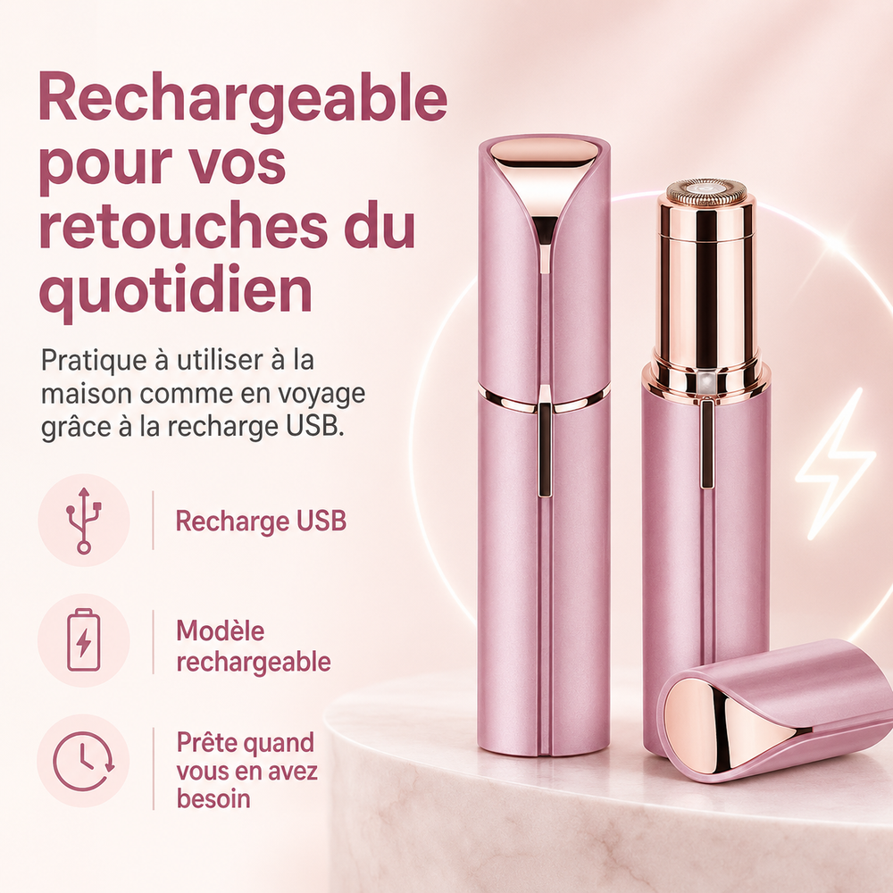 Épilateur facial électrique portable et rechargeable pour femme. Idéal pour beauté et soins visage en déplacement.